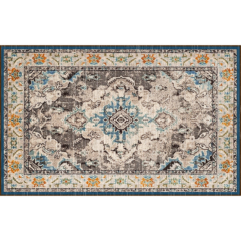 Multicolor Ethnic Print Rug Polyester Carpet Nostalgia Anti-Slip Backing Indoor Rug for Living Room