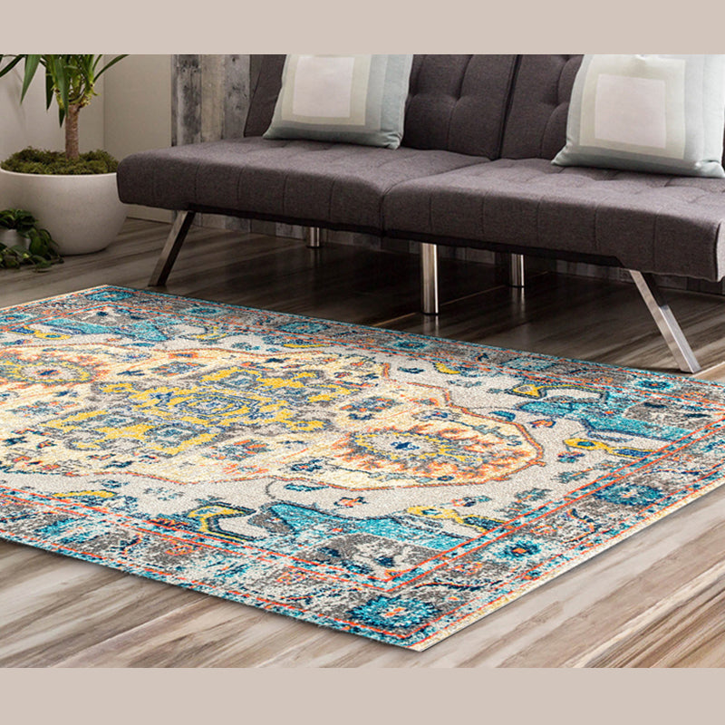 Multicolor Ethnic Print Rug Polyester Carpet Nostalgia Anti-Slip Backing Indoor Rug for Living Room