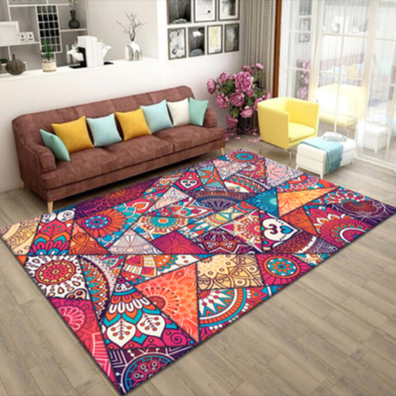 Multicolor Moroccan Tile Rug Polyester Antique Carpet Non-Slip Backing Indoor Rug for Home Decor