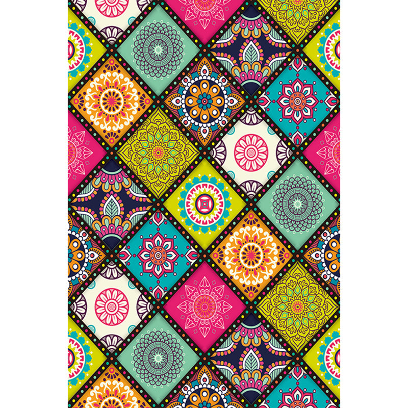 Multicolor Moroccan Tile Rug Polyester Antique Carpet Non-Slip Backing Indoor Rug for Home Decor