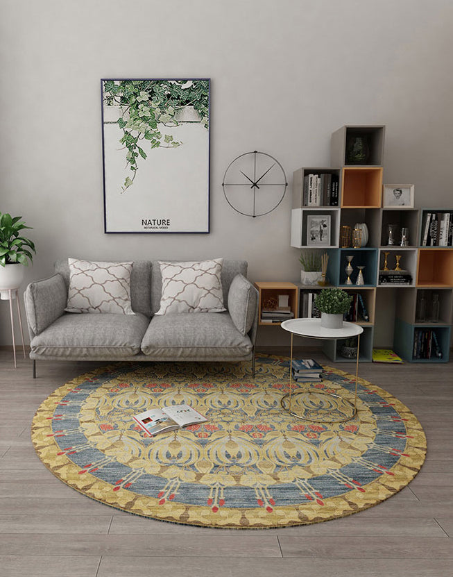 Round Multicolor Nostalgia Carpet Polyester Floral Print Indoor Rug Easy Care Rug for Home Decor