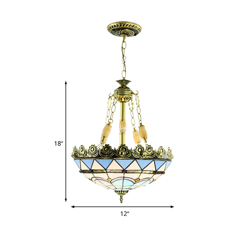 3 lumières Kit d'éclairage de vitrail en forme de lustre en jaune / bleu pour la cuisine