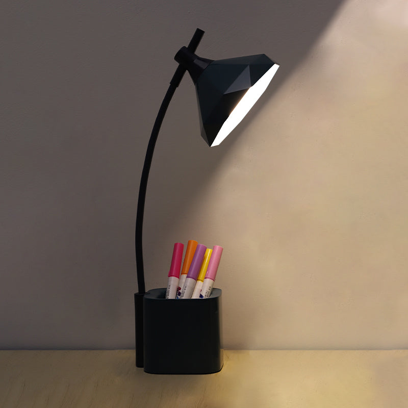 Flexible Arm LED Study Lamp Macaron Plastic Kids Room Table Light with Shade and Pen Holder