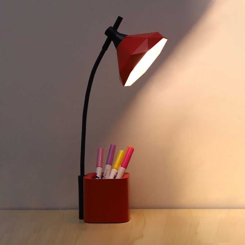 Flexible Arm LED Study Lamp Macaron Plastic Kids Room Table Light with Shade and Pen Holder