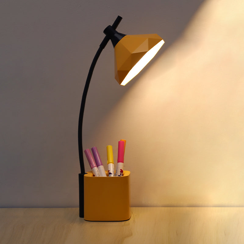 Flexible Arm LED Study Lamp Macaron Plastic Kids Room Table Light with Shade and Pen Holder