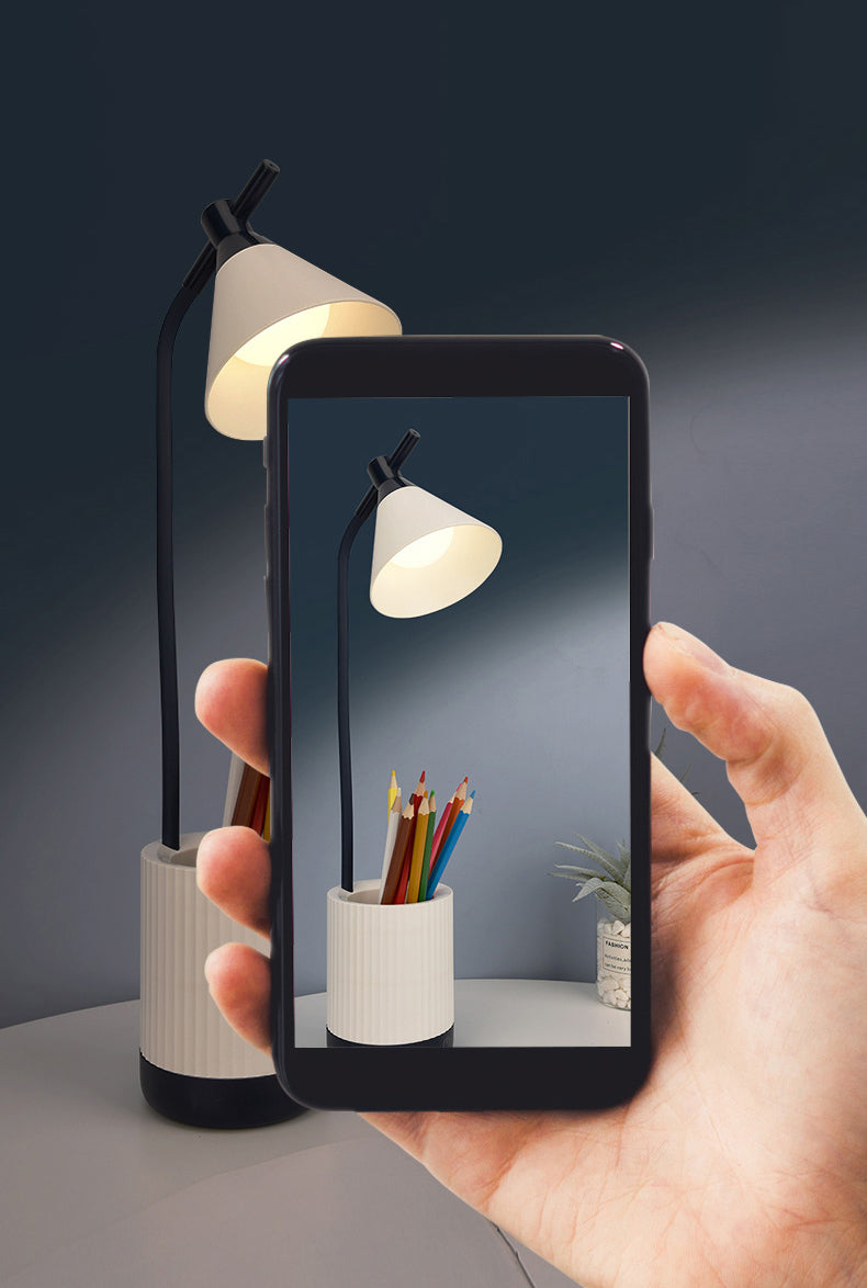 Flexible Arm LED Study Lamp Macaron Plastic Kids Room Table Light with Shade and Pen Holder