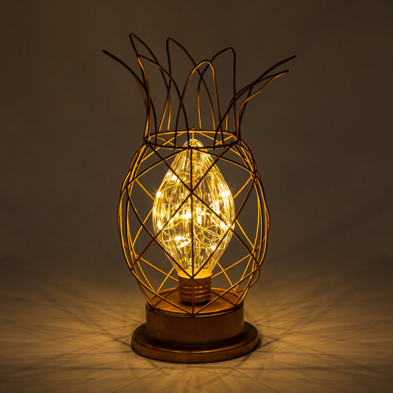 Macaron Pineapple Shaped Table Light Metal 1-Light Bedroom LED Night Lamp with Cage Design