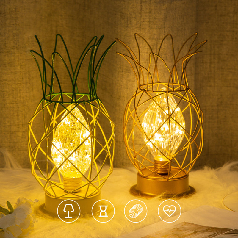 Macaron Pineapple Shaped Table Light Metal 1-Light Bedroom LED Night Lamp with Cage Design