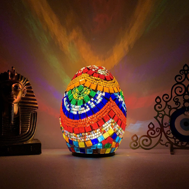 1-Light Easter Egg Shaped Night Light Moroccan Handcrafted Stained Glass Table Lamp for Bedroom