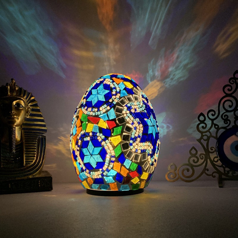 1-Light Easter Egg Shaped Night Light Moroccan Handcrafted Stained Glass Table Lamp for Bedroom