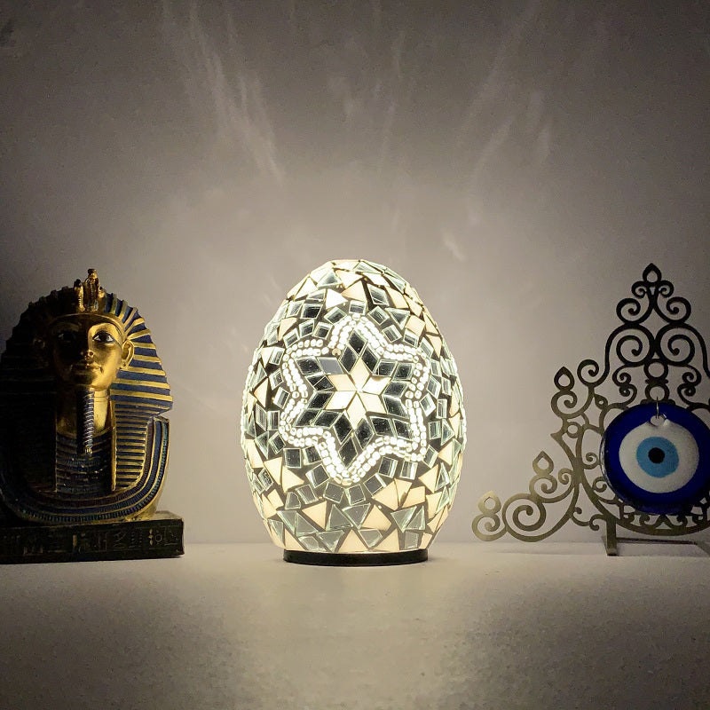 1-Light Easter Egg Shaped Night Light Moroccan Handcrafted Stained Glass Table Lamp for Bedroom