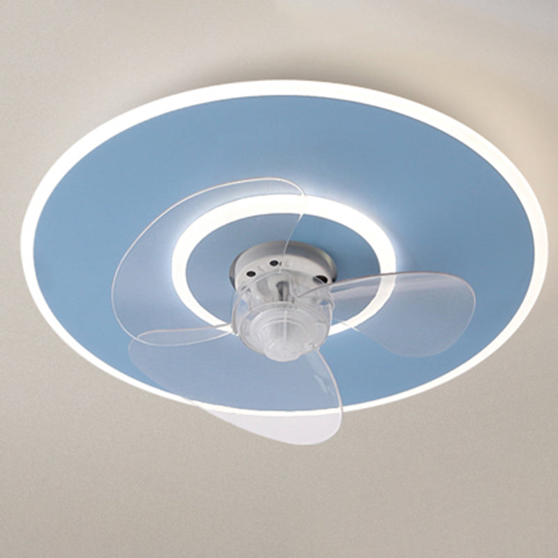 Macaron Round Flush Mount Ceiling Fan Lamp Acrylic Bedroom LED Semi Flush Light Fixture