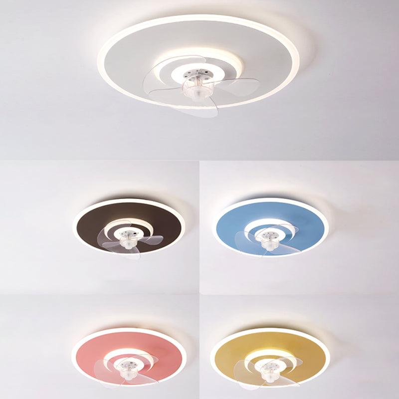 Macaron Round Flush Mount Ceiling Fan Lamp Acrylic Bedroom LED Semi Flush Light Fixture