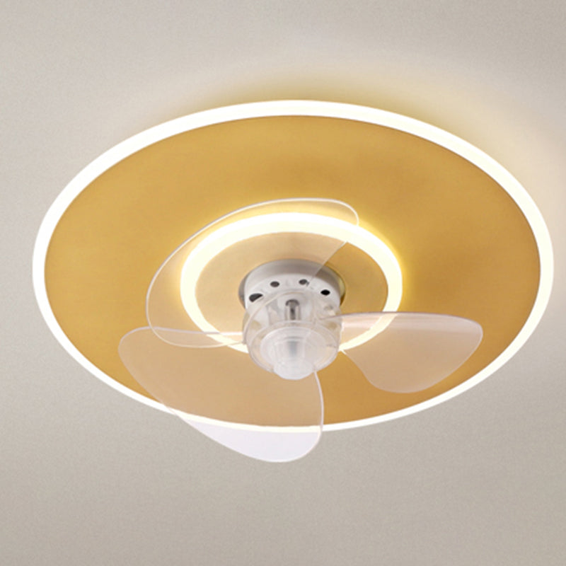 Macaron Round Flush Mount Ceiling Fan Lamp Acrylic Bedroom LED Semi Flush Light Fixture