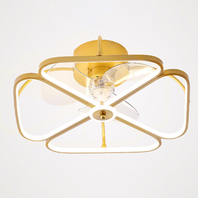 Minimalist Flower Semi Flush Mount Lamp Metal Living Room LED Ceiling Fan Light Fixture