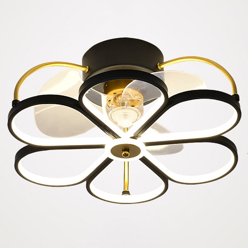 Minimalist Flower Semi Flush Mount Lamp Metal Living Room LED Ceiling Fan Light Fixture