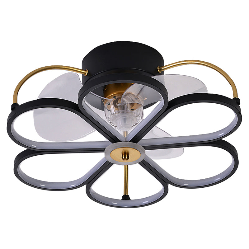 Minimalist Flower Semi Flush Mount Lamp Metal Living Room LED Ceiling Fan Light Fixture