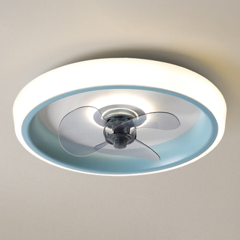 Remoto Control LED circolare ventilatore a soffitto macaron camera da letto acrilico semifulto lampada a montaggio