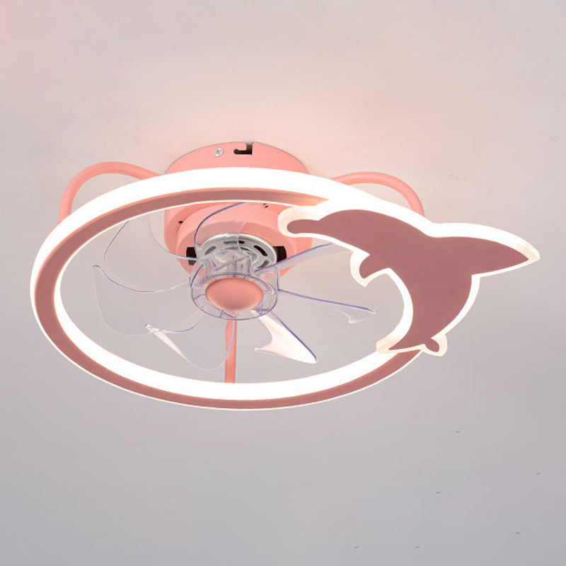 Cartoon LED Semi Flush Lamp Circular Ceiling Fan Light with Acrylic Shade for Child Room