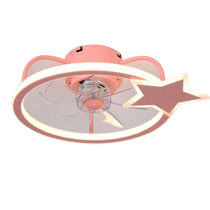 Cartoon LED Semi Flush Lamp Circular Ceiling Fan Light with Acrylic Shade for Child Room