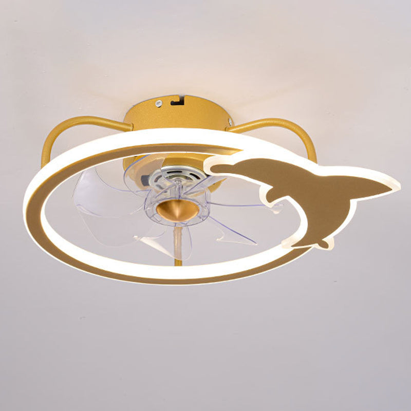 Cartoon LED Semi Flush Lamp Circular Ceiling Fan Light with Acrylic Shade for Child Room