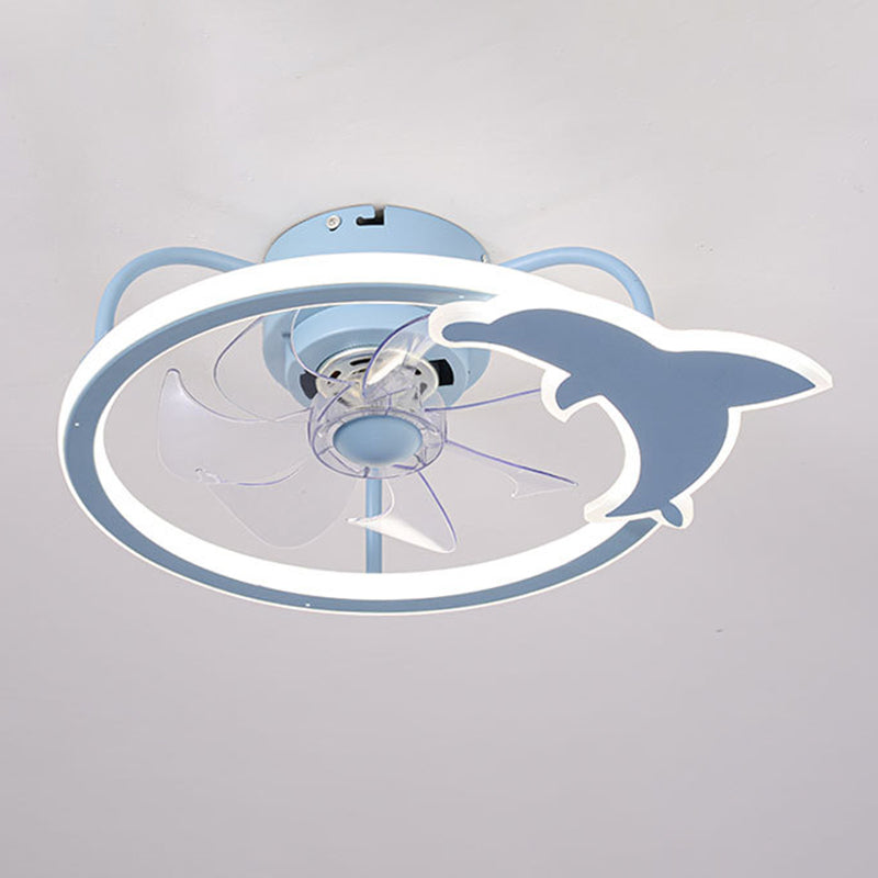 Cartoon LED Semi Flush Lamp Circular Ceiling Fan Light with Acrylic Shade for Child Room