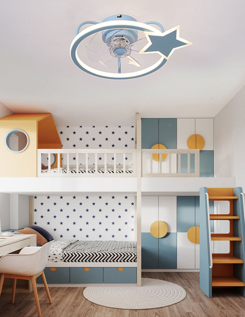 Cartoon LED Semi Flush Lamp Circular Ceiling Fan Light with Acrylic Shade for Child Room