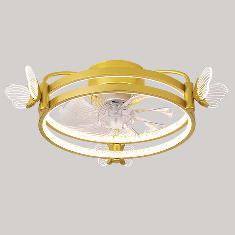 Macaron Circular Ceiling Fan Light Fixture Metal Childrens Bedroom LED Semi Flush Mount