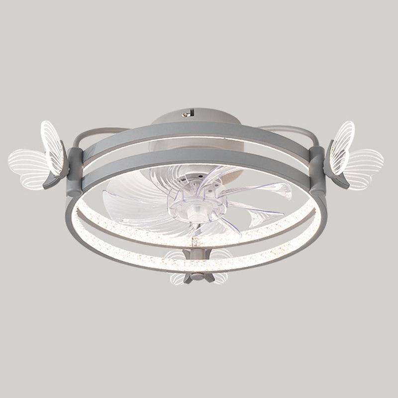 Macaron Circular Ceiling Fan Light Fixture Metal Childrens Bedroom LED Semi Flush Mount