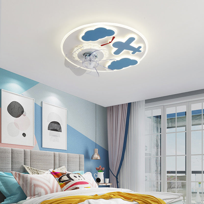 Carton nuage ventilateur de plafond lumière plafond acrylic kid room LED semi flush Mount Light