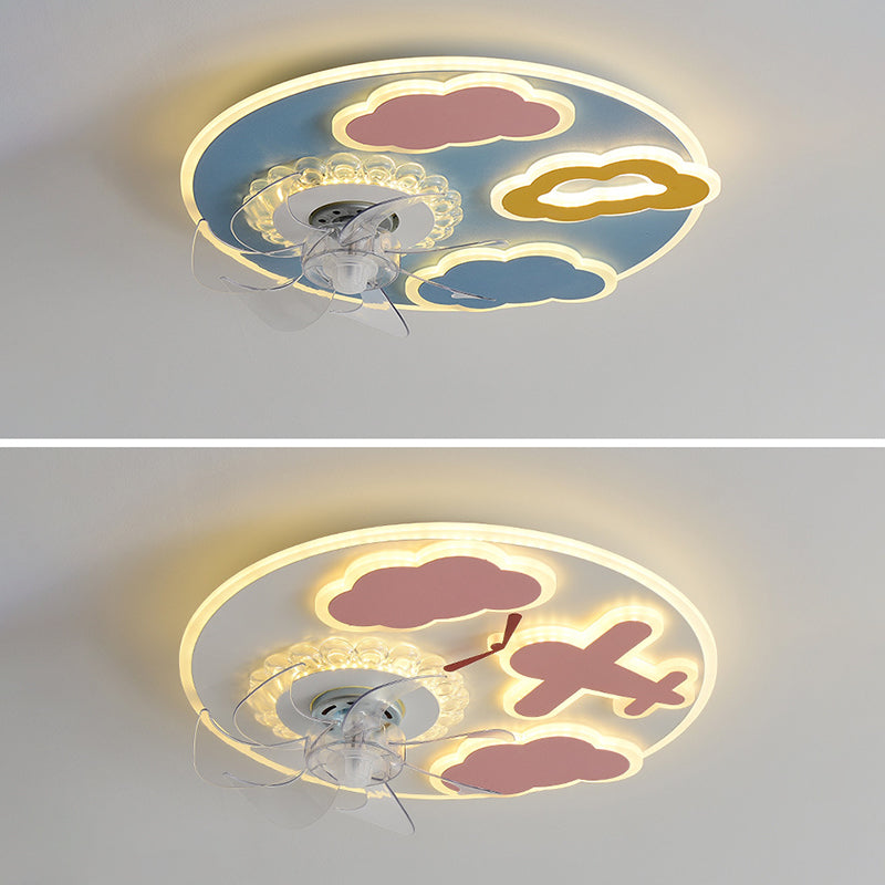 Carton nuage ventilateur de plafond lumière plafond acrylic kid room LED semi flush Mount Light