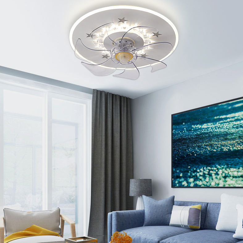 White Star Ceiling Fan Lamp Nordic LED Metal Semi Flush Mount Light for Bedroom