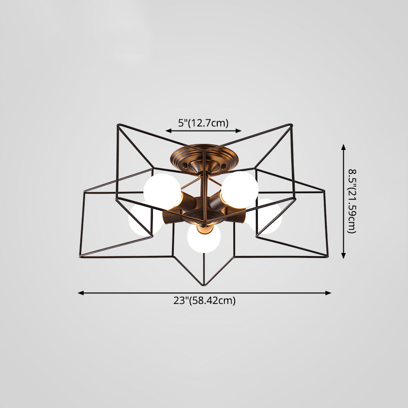 Estrella de techo de techo lámpara de metal de color negro de estilo industrial cerca de la iluminación del techo
