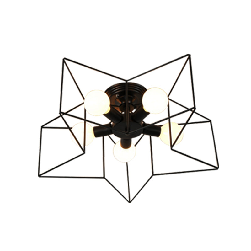 Star Ceiling Mount Chandelier Industrial Style Black Metal Close to Ceiling Lighting