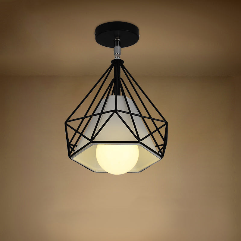 Diamond Metal Semi Flush Mount Éclairage Loft Loft Asle Semi Flush Plafond Light in Black