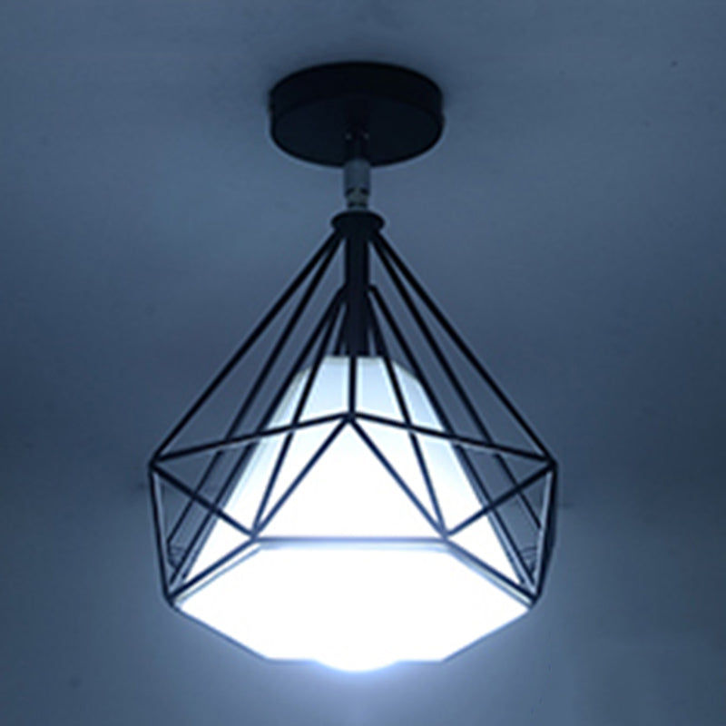 Diamond Metal Semi Flush Mount Éclairage Loft Loft Asle Semi Flush Plafond Light in Black