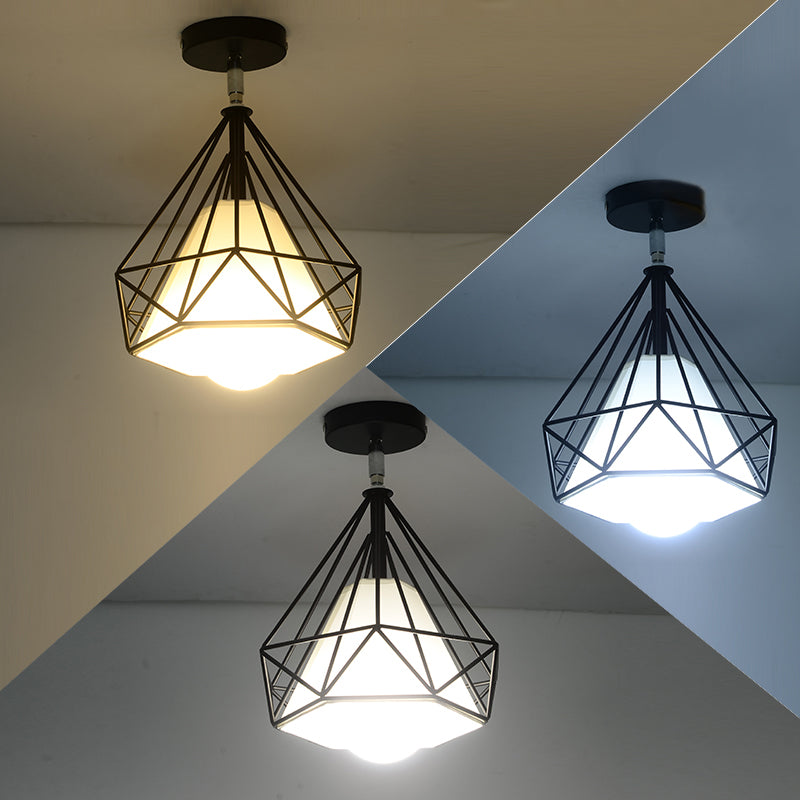 Diamond metalen semi -spoelmontage verlichting loft gangpad semi spoelplafondlicht in zwart