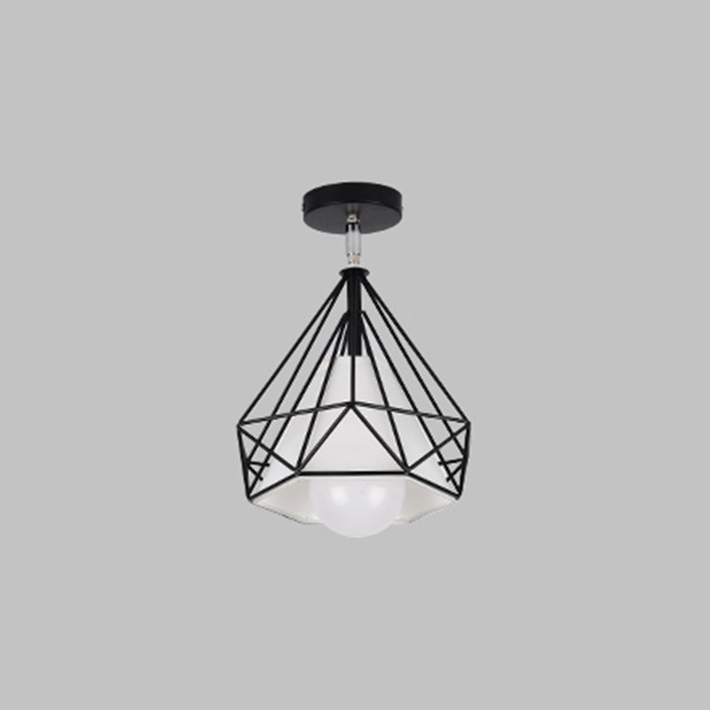 Diamond Metal Semi Flush Mount Éclairage Loft Loft Asle Semi Flush Plafond Light in Black