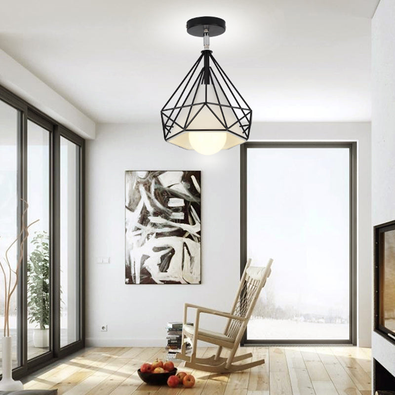 Diamond Metal Semi Flush Mounting Iluminación Loft Aisle Semi Flush Light in Black