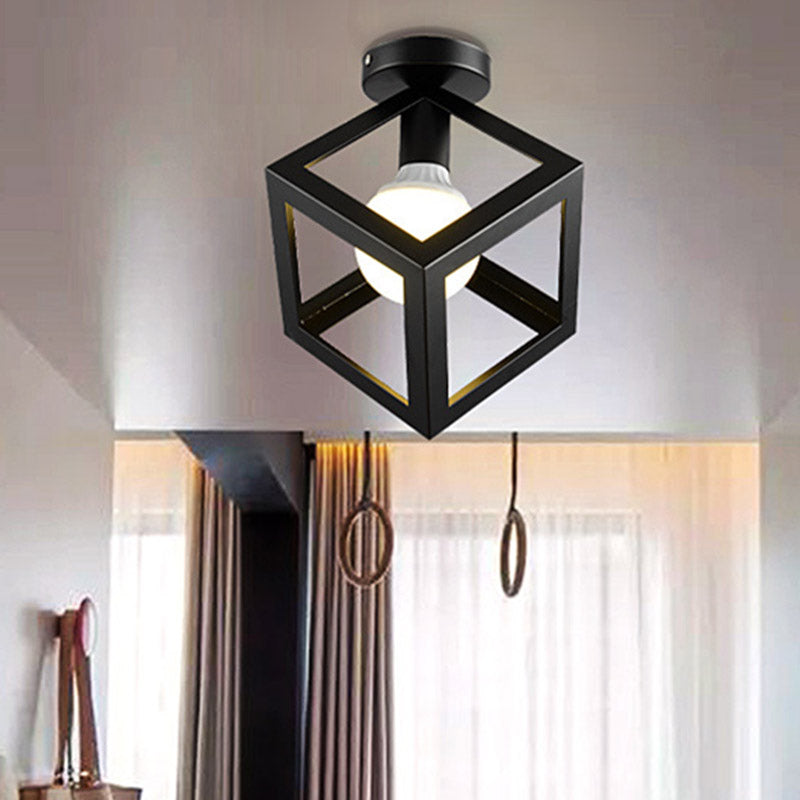 Shaded Metal Ceiling Mounted Fixture Loft Style Aisle Ceiling Mount Light Fixture in Black