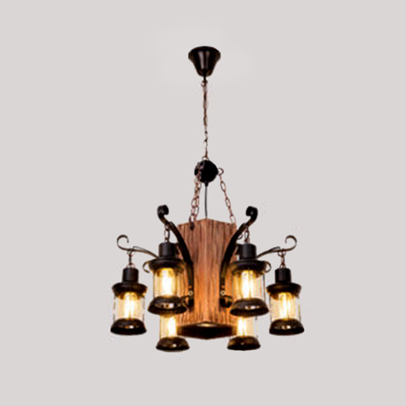 Wood Shaded Ceiling Hung Fixture Industrial Style Restaurant Ceiling Chandelier in Black