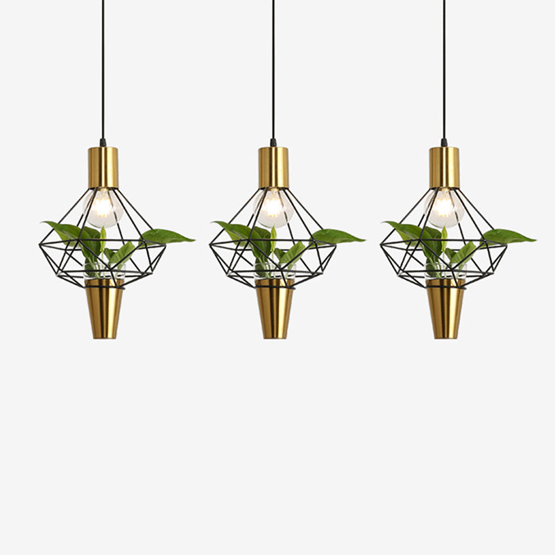 Metal Ceiling Pendant Light Loft-Style Gold Geometric Dinning Room Hanging Light Fixture