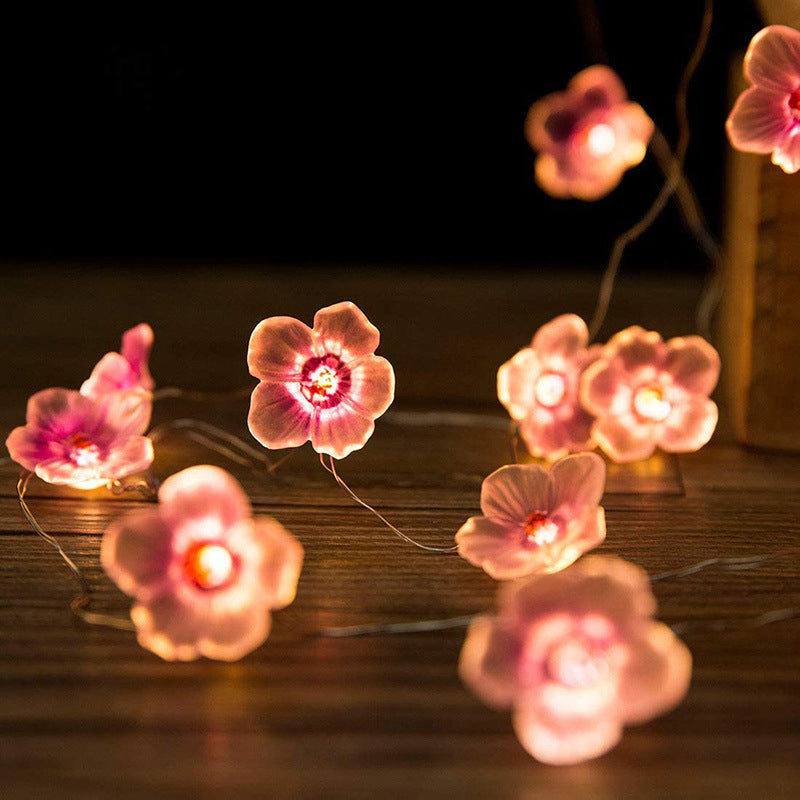 Peach Blossom Plastic String Lamp Modern Style Battery LED Festive Light for Courtyard
