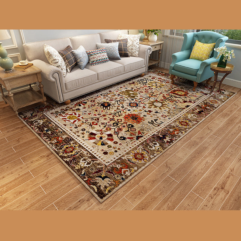 Solid Color Floral Print Rug Polyester Olden Carpet Non-Slip Backing Indoor Rug for Home Decoration