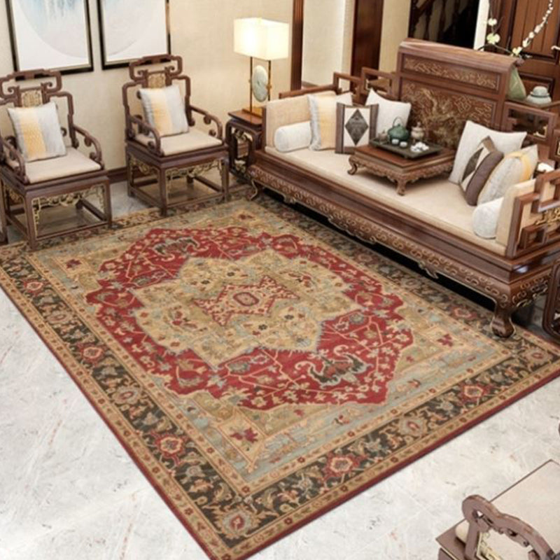 Tone rouge Vintage Area Tapis Polyester Medallion Print Rapis de support sans glissement