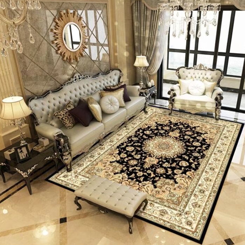 Blue Tone Luxury Area Rug Polyester European Print Rug Non-Slip Backing Indoor Rug for Living Room