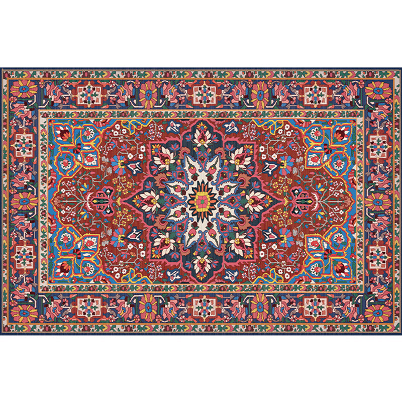 Multicolor Victorian Indoor Rug Polyester Floral Print Carpet Non-Slip Backing Rug for Home Decor