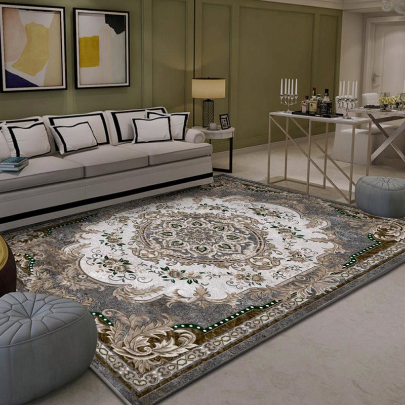 Luxury European Printed Rug Multicolor Polyester Area Carpet Non-Slip Backing Rug for Living Room