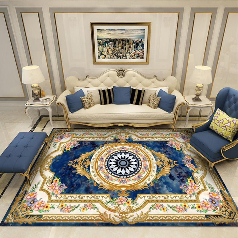 Luxury European Printed Rug Multicolor Polyester Area Carpet Non-Slip Backing Rug for Living Room