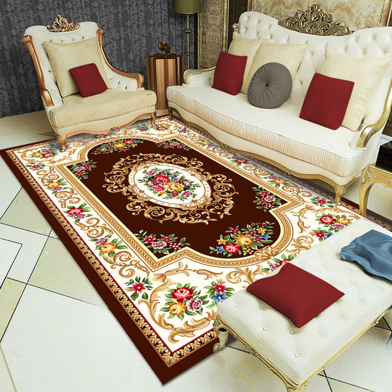 Luxury European Printed Rug Multicolor Polyester Area Carpet Non-Slip Backing Rug for Living Room